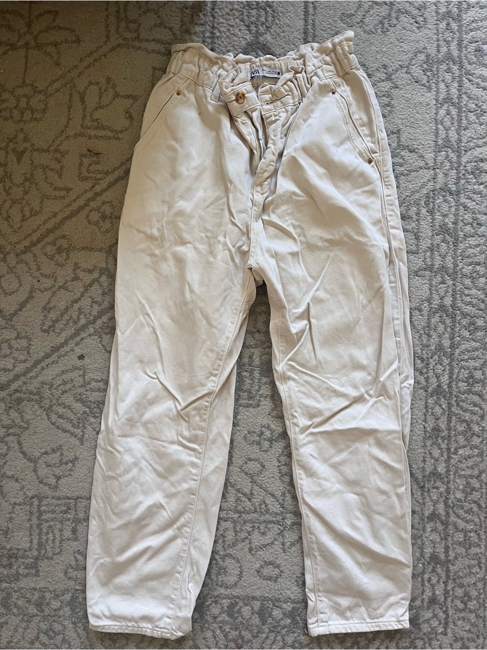 Women’s Casual Paperbag Waist Pants - Cream